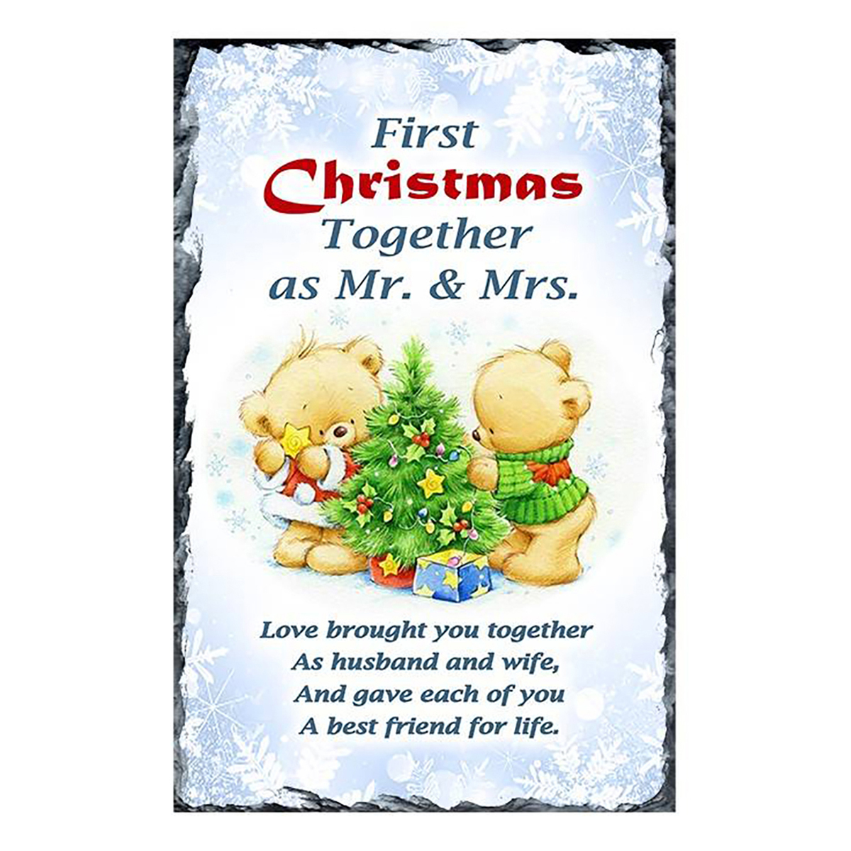 Personalsied Christmas Slate Gift - Baby Bear Decorating Your First Xmas